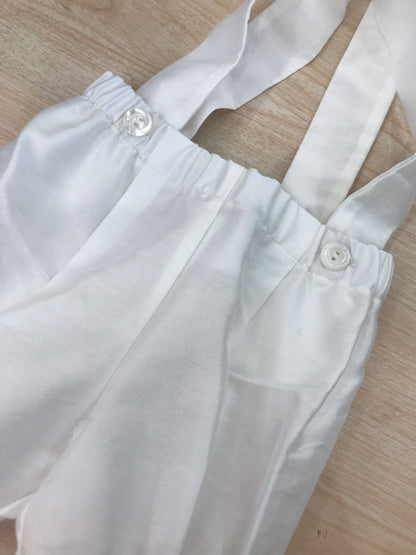 Pantalone Colibrì in cotone con bretelle a sbuffo bianco