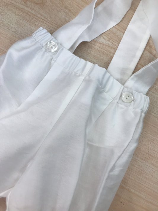 Pantalone Colibrì in cotone con bretelle a sbuffo bianco
