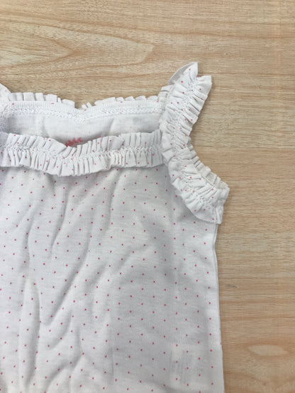 Body Coccodè in cotone bianco con pois rosa spalline con rusche