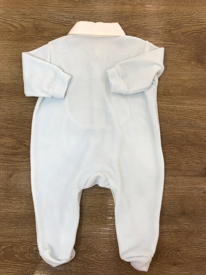 Tutina Ladia intera in ciniglia celeste con effetto finta camicia