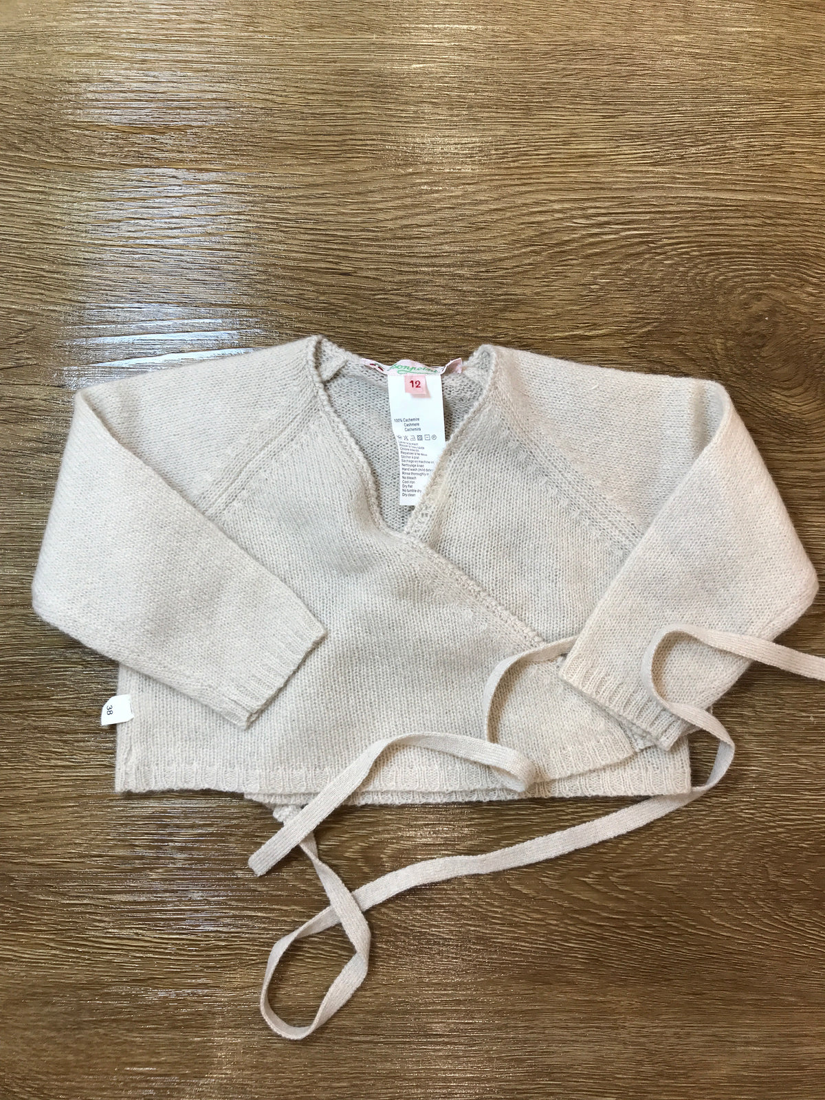 Cardigan Bonpoint in lanetta ad incrocio con lacci per fiocchetto