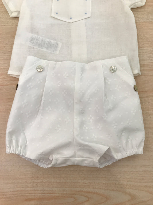 Completo Paz Rodriguez in cotone camicia mezza manica con lavorazione sul petto pantalone corto bianco