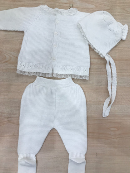 Tutina PCS in filo due pezzi manica lunga gamba lunga con piedini con rifiniture in pizzo e ricami
