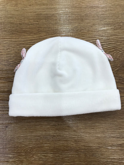 Cappello Nanan in ciniglia con risvolto e fiocchetti laterali con fiori