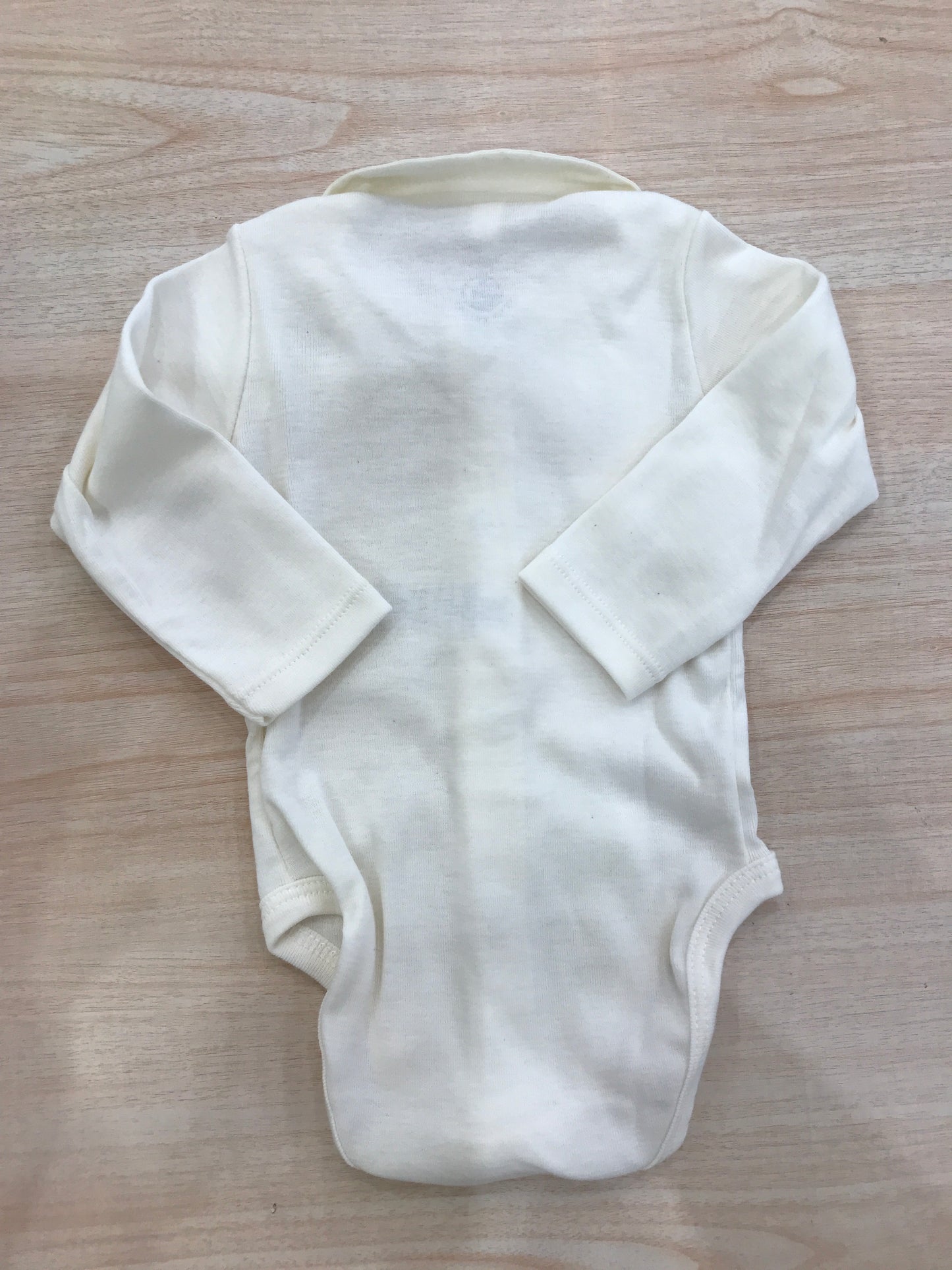Body Petit Bateau manica lunga panna con colletto ricamato da fiori rosa