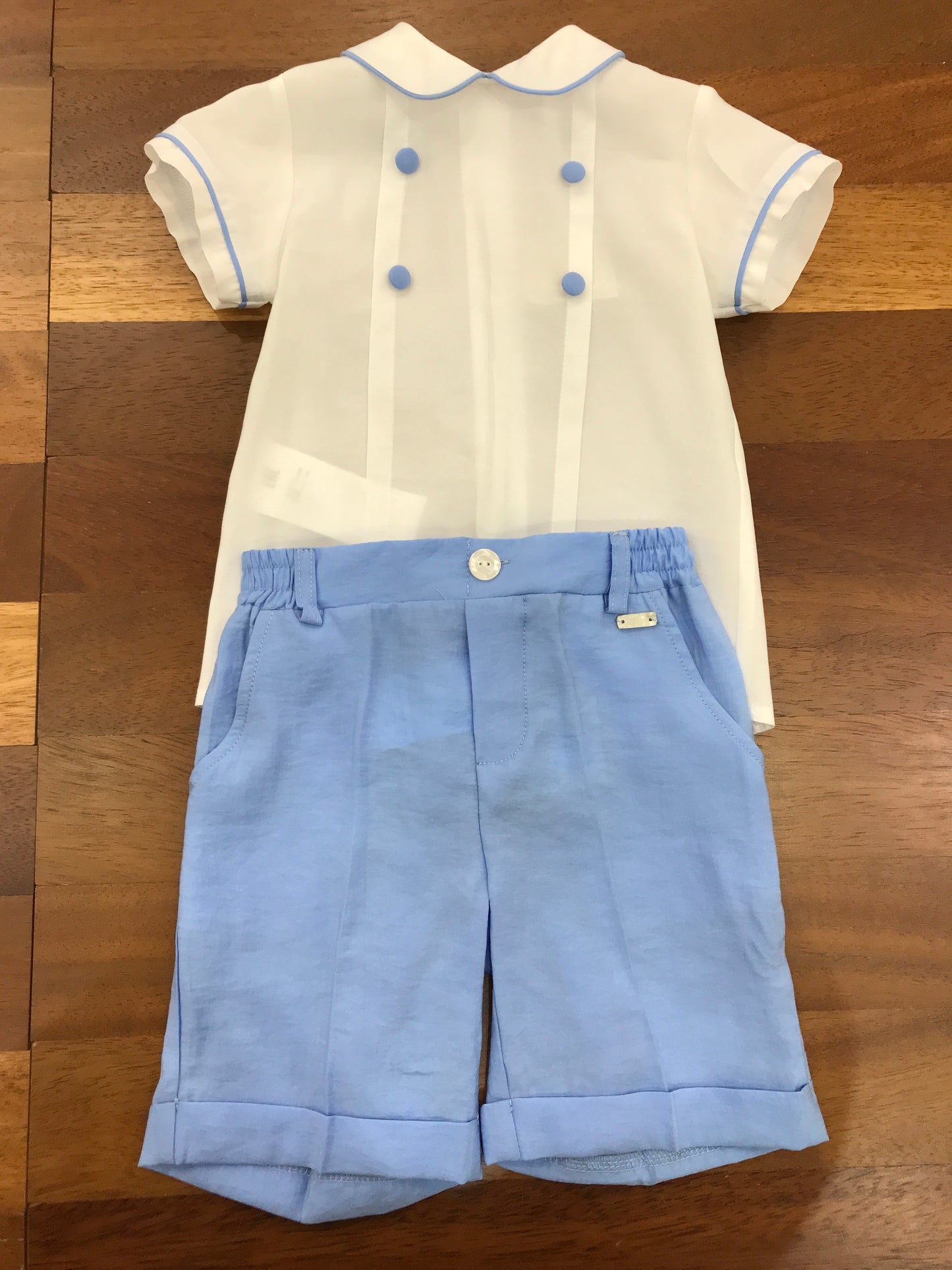 Completo Le Bebè in cotone pantalone corto all'inglese con camicia mezza manica con bottoncini sul davanti