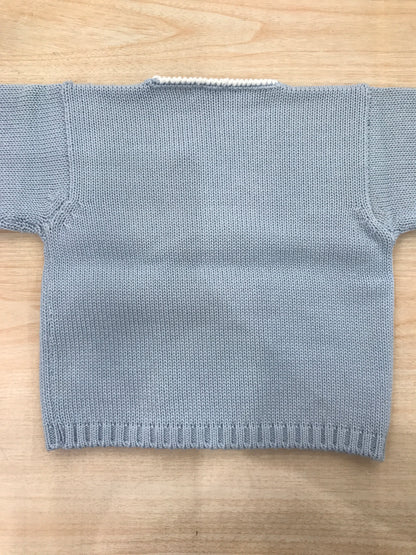 Cardigan Colibrì manica lunga in filo celeste a punta con profilo bianco doppiopetto con bottoncini