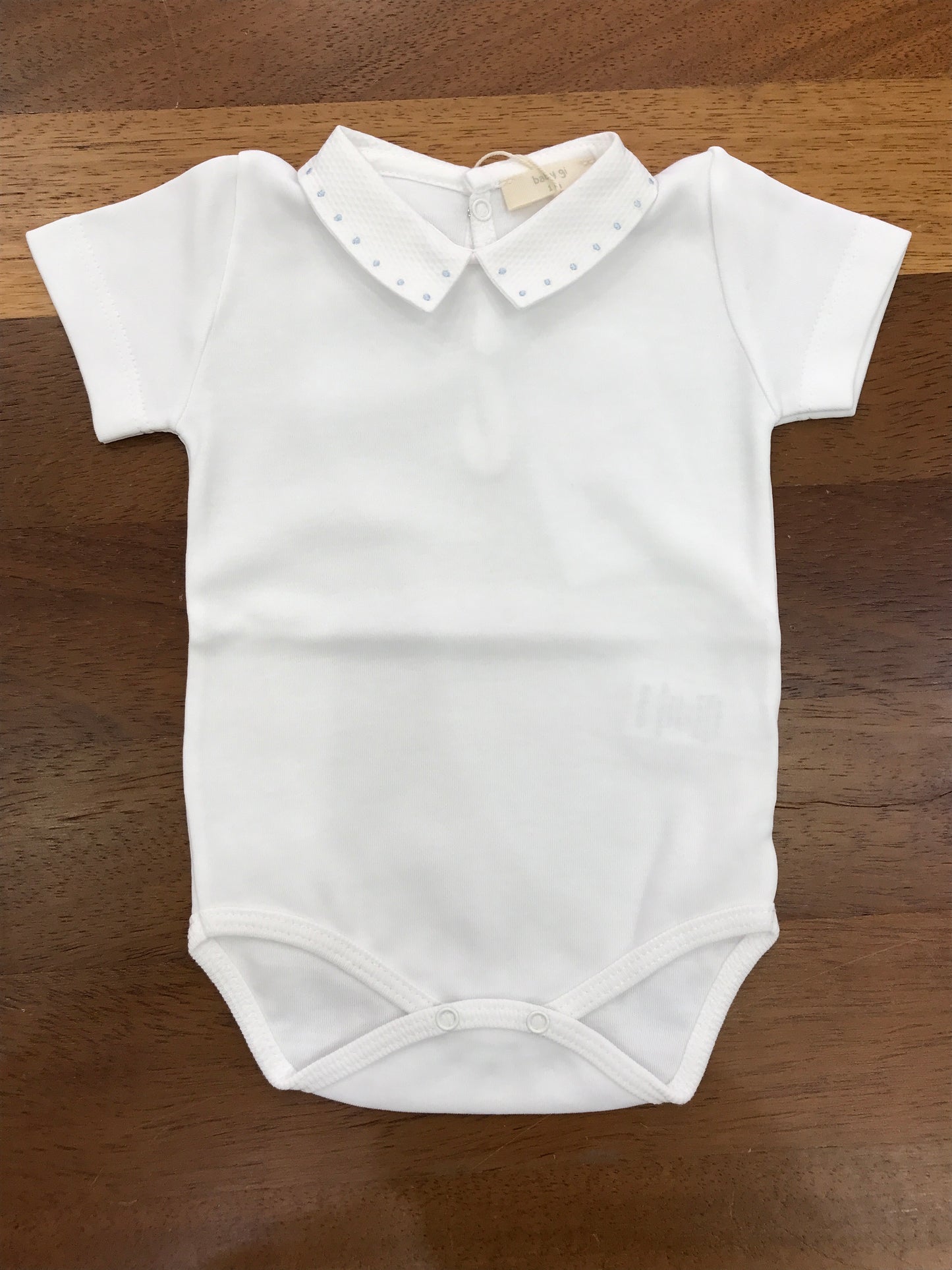 Body Baby Gi in cotone mezza manica con collo con pois celesti