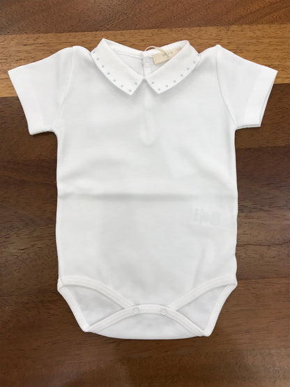 Body Baby Gi in cotone mezza manica con collo con pois celesti