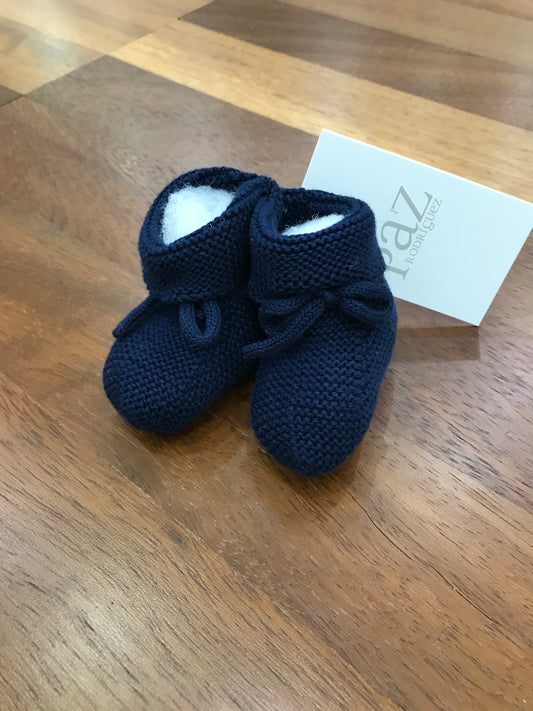 Babbucce Paz Rodriguez in filo blu scuro con risvolto e fiocchetto regolabile