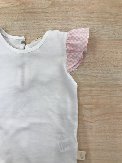 Body Baby Gi in cotone smanicato con rusche a quadretti rosa e bianchi