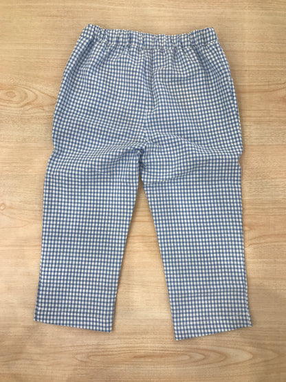 Pantalone Les Enfants de Gisele in cotone a quadretti bianchi e celesti con taschine laterali con elastico in vita