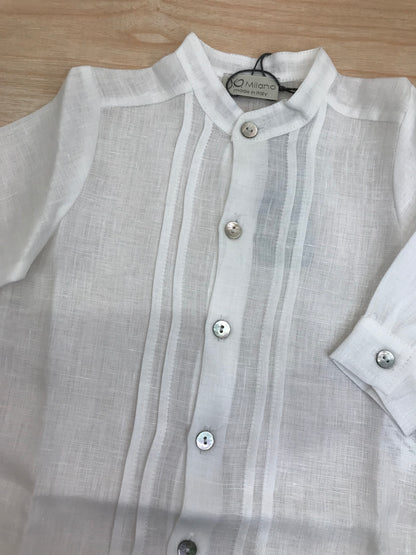 Camicia Jo Milano in lino manica lunga con bottoncini e pieghe sul davanti