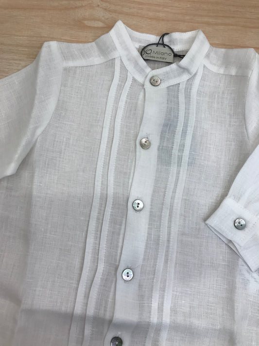 Camicia Jo Milano in lino manica lunga con bottoncini e pieghe sul davanti