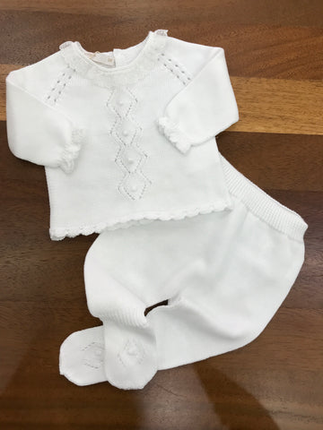 Completo PCS infilo di cotone bianco due pezzi con lavorazione centrale sul davanti collo con valancienne
