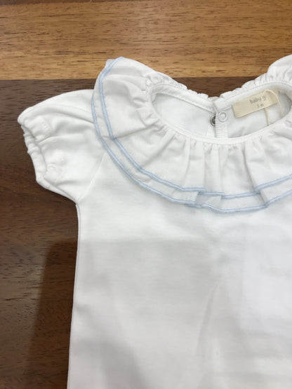 Body Baby Gi in cotone bianco mezza manica collo con rusche e bianca e celeste