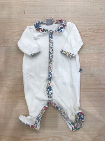Tutina Petit Bateau in ciniglia bianca intera con piedini decorazione colorata floreale