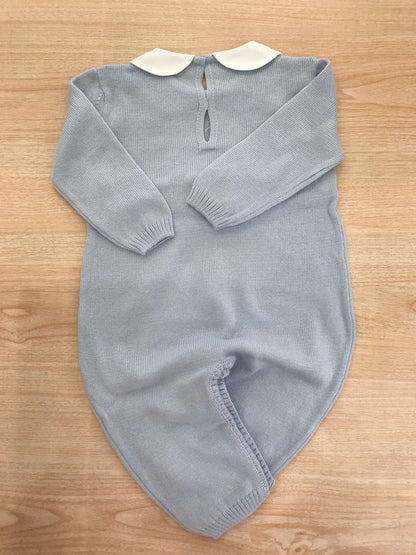 Tutina Baby Lord in filo manica lunga gamba lunga con collo tondo bianco con passanastro e fiocco sul davanti