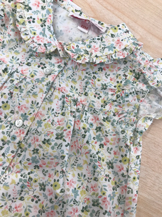 Camicia Les Enfants de Gisele in cotone smanicata con rusche a fiori colorati con bottoni sul davanti