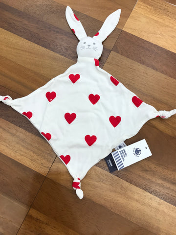 Dou Dou Petit Bateau in cotone di colore bianco con cuoricini rossi con faccina coniglietto