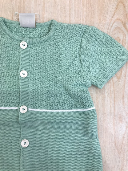 Pagliaccetto Paz Rodriguez in filo verde mezza manica con bottoncini sul davanti e lavoro a maglia sul corpetto