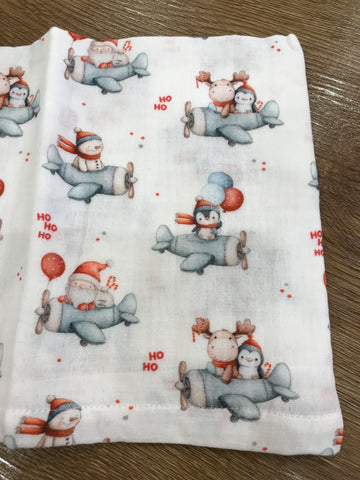 Mussola Nannafrufru in garza tema natale con animaletti e babbo natale