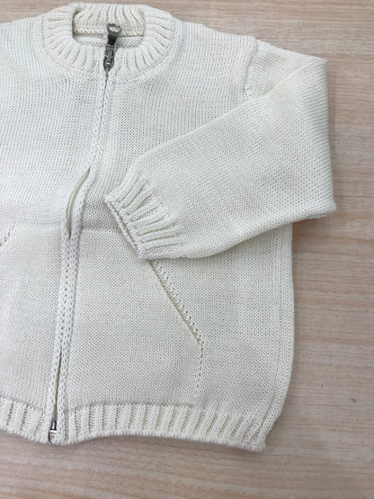 Cardigan Biebi in filo panna con zip manica lunga