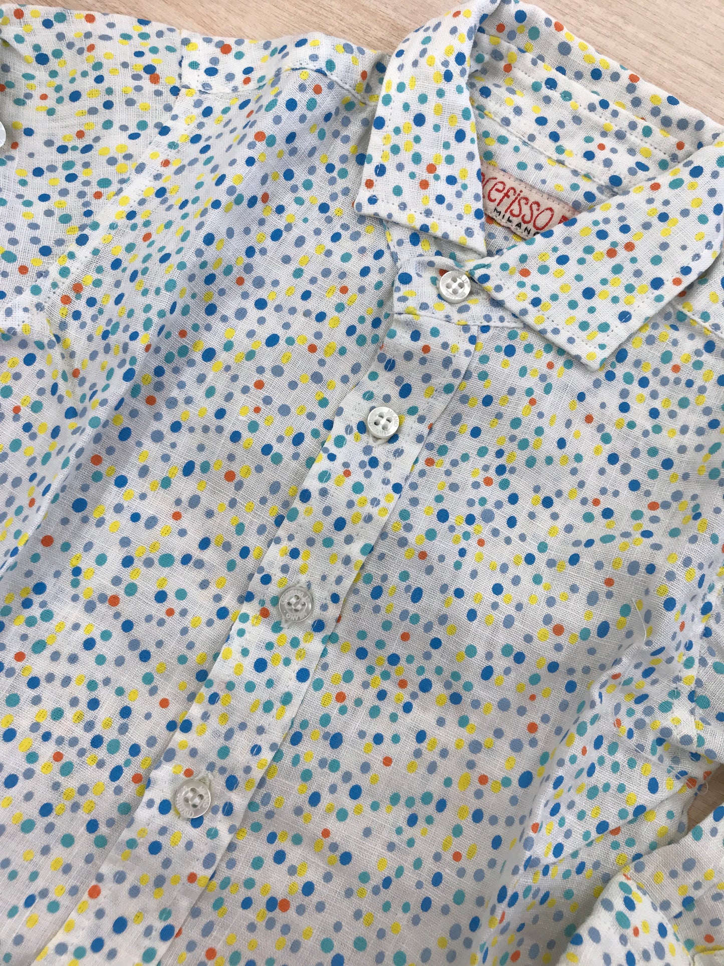 Camicia Croce Fisso Milano in lino manica lunga con piccoli pois colorati