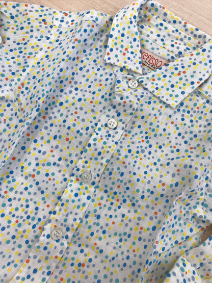 Camicia Croce Fisso Milano in lino manica lunga con piccoli pois colorati