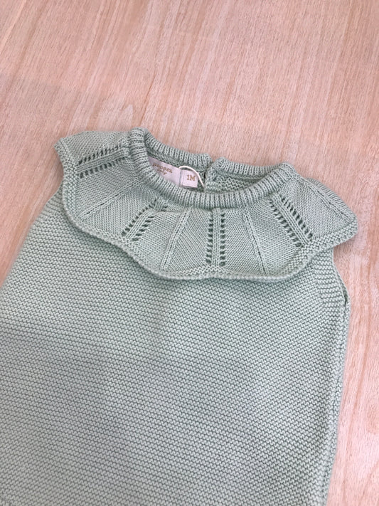 Pagliaccetto PCS in filo verde menta con collo smerlato con rusche