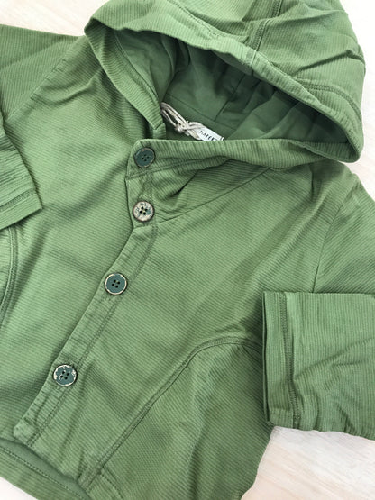 Felpa Maperò in cotone verde manica lunga con cappuccio e bottoni sul davanti