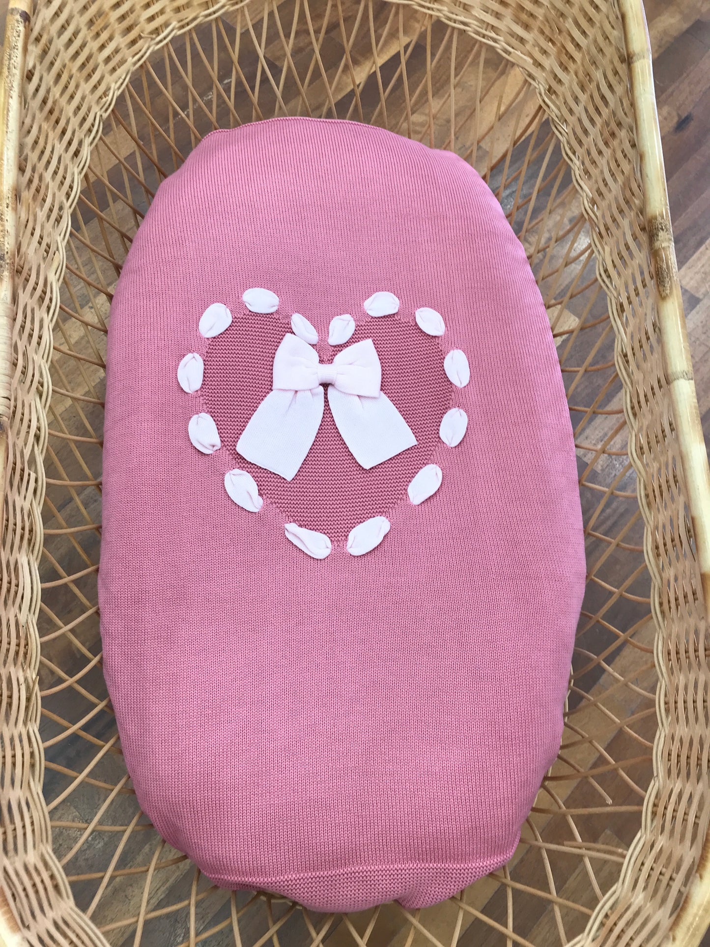 Coperta Baby Lord in lana fuxia con cuore passanastro rosa