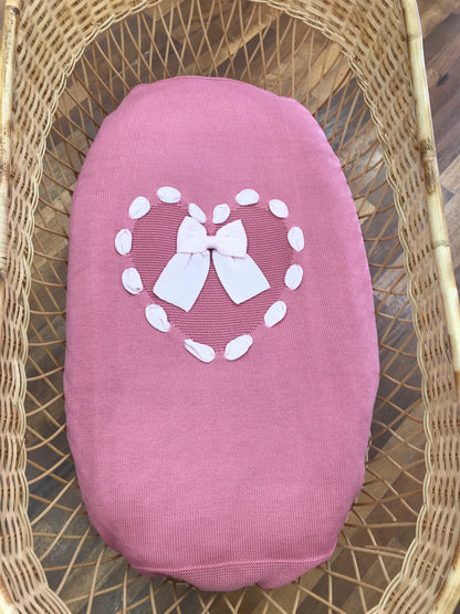 Coperta Baby Lord in lana fuxia con cuore passanastro rosa