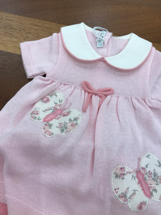 Completo Baby Lord in filo due pezzi mezza manica con farfalle e culotte in lino
