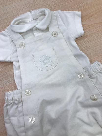 Completo Petit Bateau in cotone e lino salopette con bretelle e taschino sul davanti con body in cotone mezza manica