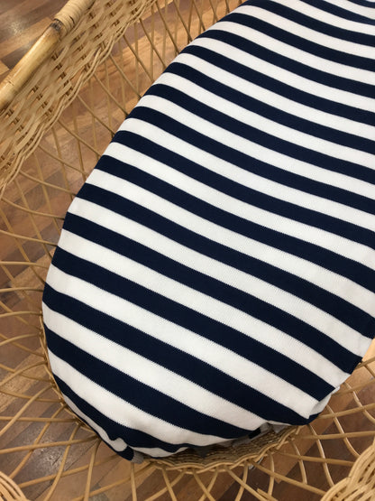 Coperta Baby Lord in filo a righe bianche blu e bordi beige