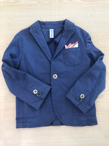 Giacca John Twig blu chiaro con bottoncini e pochette bianca e rossa