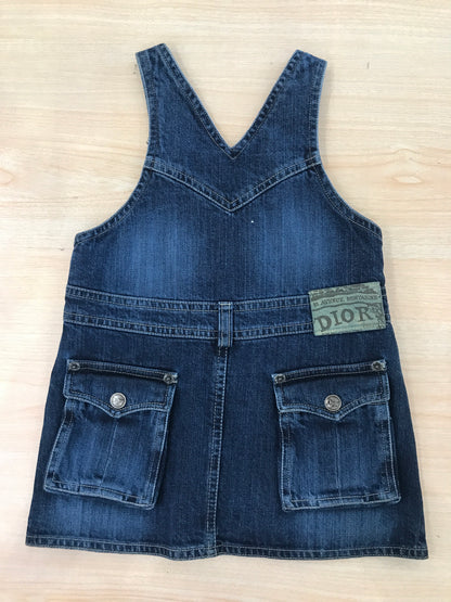 Salopette Baby Dior in jeans con bretelle regolabili con tasche sul retro e taschina sul petto