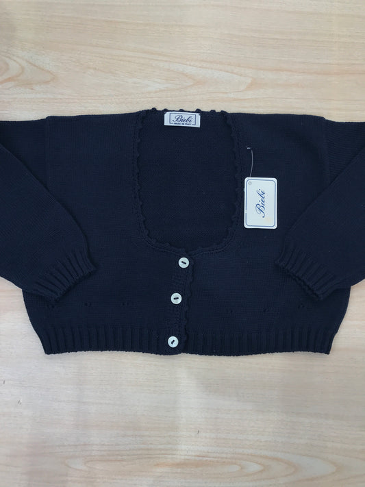Cardigan Biebi in filo di cotone blu scuro con piccoli bottoncini sul davanti