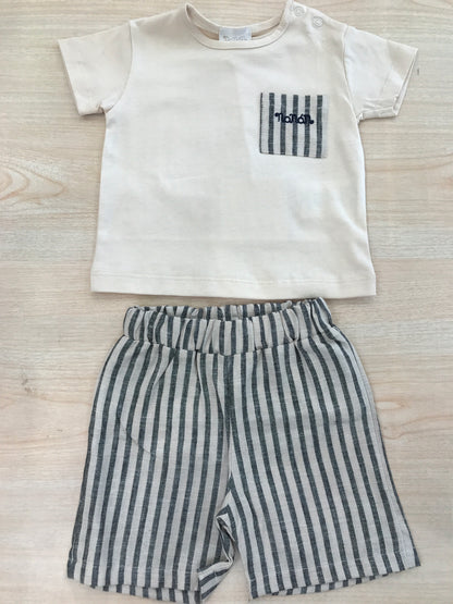 Completo Nanan in cotone t-shirt mezza manica con taschino a righe con pantalone a righe