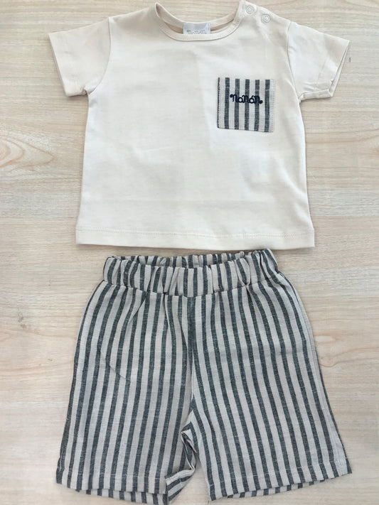 Completo Nanan in cotone t-shirt mezza manica con taschino a righe con pantalone a righe