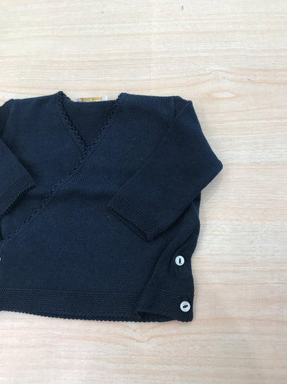 Cardigan Baby Lord in filo di cotone con abbottonatura incrociata con bottoni madre perla