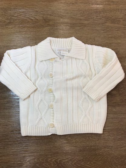 Cardigan Biebi in lana panna con lavorazione sul davanti e piccoli bottoncini