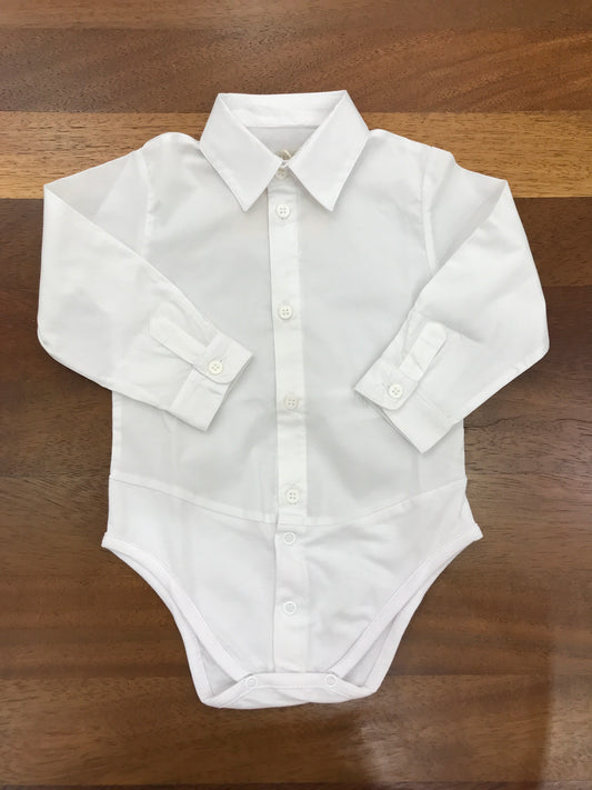 Camicia Pure in cotone manica lunga bianca con collo a punta con chiusura a body con bottoncini sul davanti