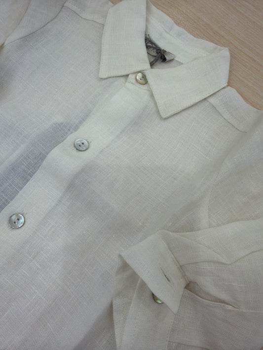 Camicia Jo Milano in lino panna manica lunga con bottoncini in madreperla