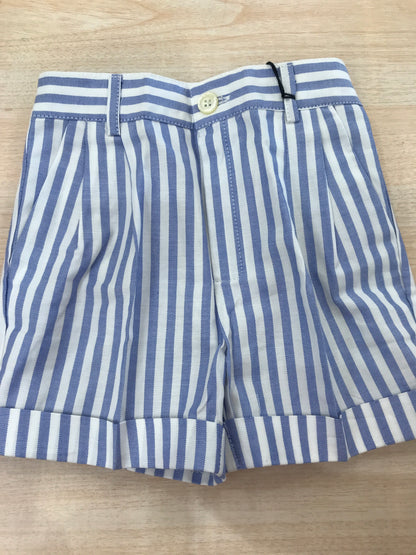 Bermuda Duepunti in cotone bianco e celeste a righe con tasche sul davanti ed elastico sul retro