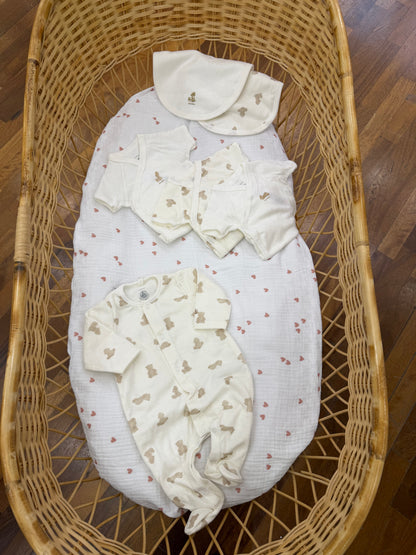 Coordinato nascita Petit Bateau in cotone panna con orsetti in beige