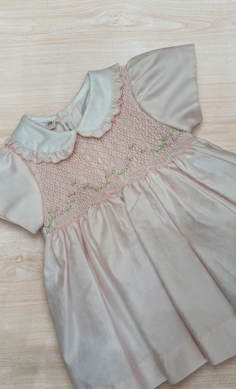 Abito Les Enfants de Gisele in cotone mella mezza manica con colletto con rusche con corpetto lavorato